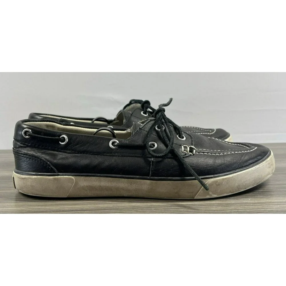 Polo Ralph Lauren Men's Boat Shoes 10 Navy Blue‎ Pony Sander Tie Slip On Canvas